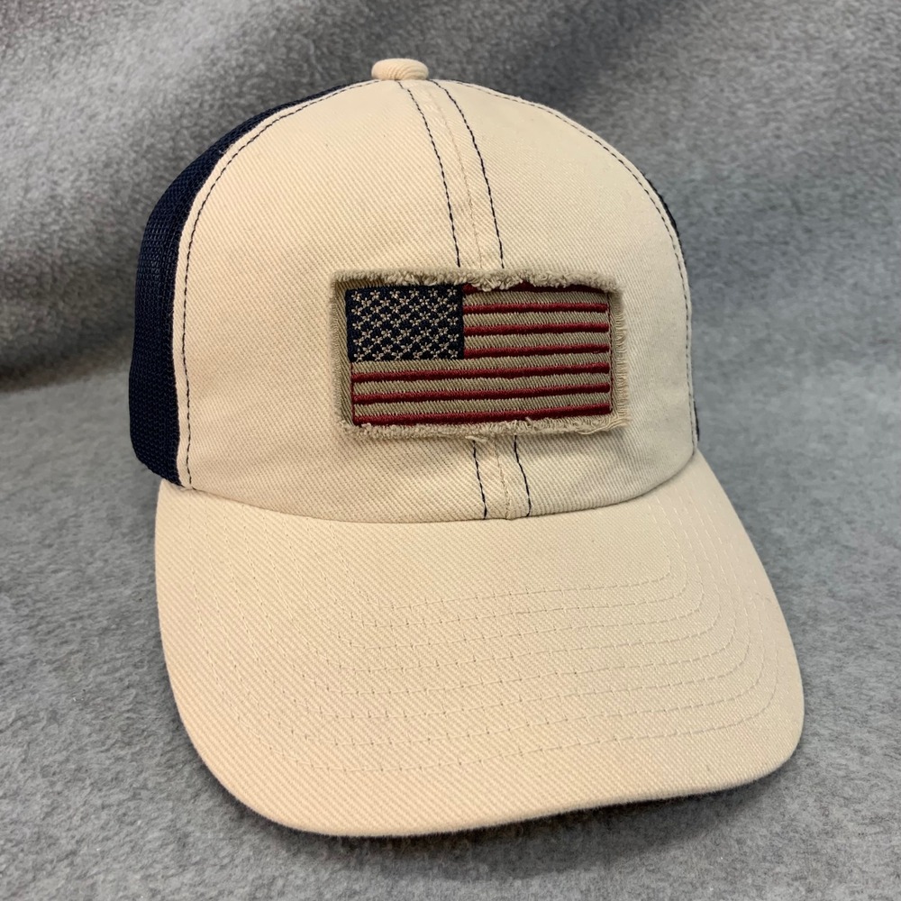 American Flag Patch Mens Cream Navy Unbranded Trucker Hat Snapback OSFM